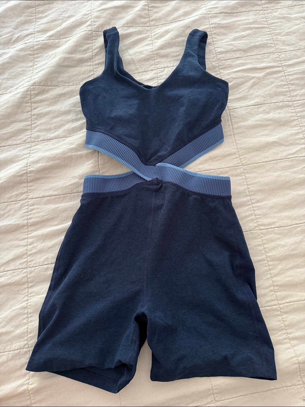 Beyond Yoga Navy Blue Ribbed Cutout One-Piece Romper